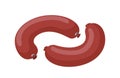 Two half-round smoked sausages. Vector illustration.