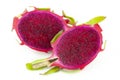 Two half sliced dragon fruit on white background, red pitaya isolated Royalty Free Stock Photo