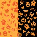 Two Halloween festive seamless retro pixel patterns in vector Royalty Free Stock Photo