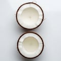 Two halved coconuts are displayed with their interiors facing up Royalty Free Stock Photo