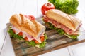 Two Halves of a Sub Long Baguette Sandwich Royalty Free Stock Photo