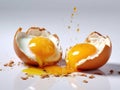 Two halves of broken egg with yolk splash Royalty Free Stock Photo