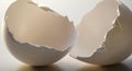 Two halves of a broken eggshell are displayed against a neutral background. The shells are white Royalty Free Stock Photo