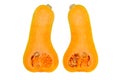 Two halves of butternut squash isolated on white background