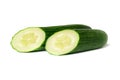 Two halves of a green cucumber isolated on a white background Royalty Free Stock Photo