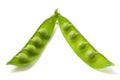 Two halves of green young peas isolated on white background. Legume pods, nutritious and delicious peas Royalty Free Stock Photo