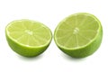 Two halves of lime isolated on white background. Fresh citrus cut in half. Green fruit full focus Royalty Free Stock Photo