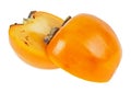 Two halves of persimmon on white background