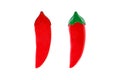 The two halves of the red hot pepper. On a white background, isolated Royalty Free Stock Photo