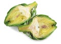 Two halves of ripe green artichokes on a white background Royalty Free Stock Photo