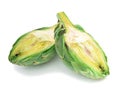 Two halves of ripe green artichokes on a white background Royalty Free Stock Photo