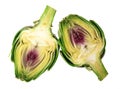 two halves of ripe green artichokes on a white background Royalty Free Stock Photo