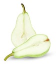 Two halves of ripe green pear on a white isolated background. Clipping path Royalty Free Stock Photo