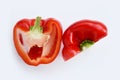 Two halves of sweet red pepper isolated on white background Royalty Free Stock Photo