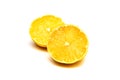 Two halves of yellow lemon, isolate on white Royalty Free Stock Photo