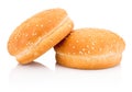 Two hamburger buns with sesame isolated on white background Royalty Free Stock Photo