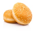 Two hamburger buns with sesame isolated on white background Royalty Free Stock Photo