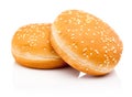 Two hamburger buns with sesame isolated on white background Royalty Free Stock Photo