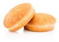 Two hamburger buns with sesame isolated on white background Royalty Free Stock Photo