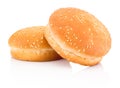 Two hamburger buns with sesame isolated on white background Royalty Free Stock Photo