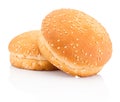 Two hamburger buns with sesame isolated on white background Royalty Free Stock Photo