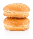 Two hamburger buns with sesame isolated on white background Royalty Free Stock Photo