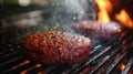 Two Hamburger Patties Grilling on a BBQ