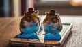 Two hamsters wearing top hats on a cell phone screen, AI Royalty Free Stock Photo