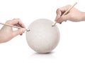 Two hand drawing map on paper ball Royalty Free Stock Photo