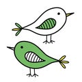 Two hand drawn bird icons, flat vectors on a white background Royalty Free Stock Photo