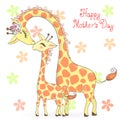 Two hand drawn cute giraffe girls. Happy Mothers Day.