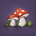 Two hand-drawn flying mushrooms