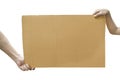 Two hand holding blank brown paper isolated on white Royalty Free Stock Photo