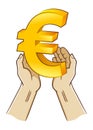 Two Hand Holding Euro Currency Symbol