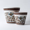 Two Handpainted Ceramic Flower Pots Close Up Studio Shot Royalty Free Stock Photo