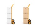 Two Hand Trucks with white and brown cardboard boxes on white background Royalty Free Stock Photo