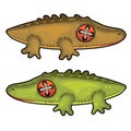 Two handmade soft toys crocodile. Vector animal