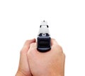 Two hands aiming a modern automatic handgun Royalty Free Stock Photo