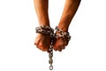 Two hands in chains. Isolated. White background Royalty Free Stock Photo