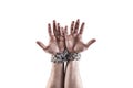 Two hands in chains isolated on white background Royalty Free Stock Photo