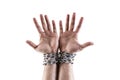 Two hands in chains isolated on white background Royalty Free Stock Photo