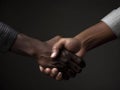 Two hands clasped together in a handshake of mutual gain. AI generation