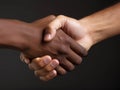 Two hands clasped together in a handshake of mutual gain. AI generation