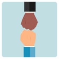 Two hands clench into a fist and beat each other. Concept: partnership  business people  collaboration  like-minded people Royalty Free Stock Photo