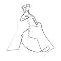 Two hands clink beer bottles.One line drawing.National Beer day. Hand drawn vector illustration