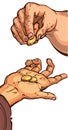 Two hands with coins