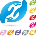 Two hands, colored, physiotherapy and hands logo