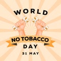 two hands crushing cigarette, world no tobacco day illustration