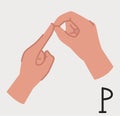 Sign language letter P illustration. Vector illustration Royalty Free Stock Photo