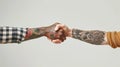 Handshake with Vibrant Tattoos. AI generated Royalty Free Stock Photo